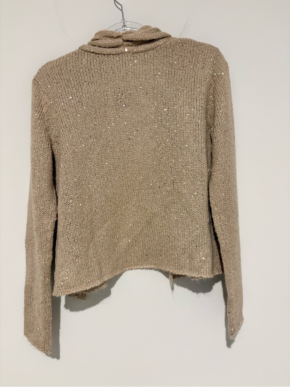 J Jill‎ mohair Sequin metallic open front Cardigan tan beige size medium petite - Picture 2 of 6